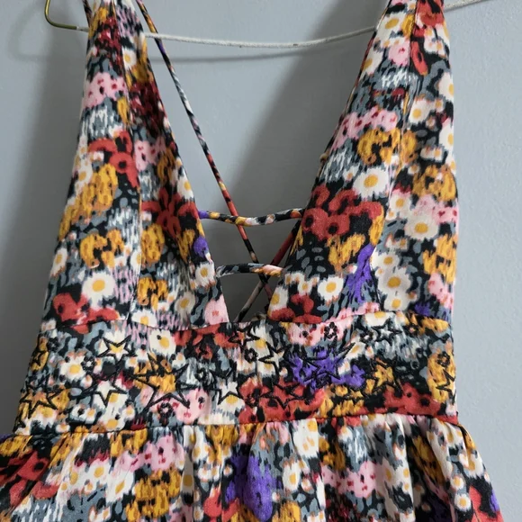 Urban Outfitters Multicolor Floral Mini Silky Boho Dress Small - Picture 4 of 9